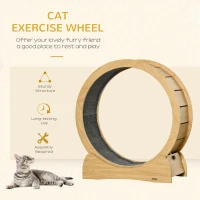 PawHut 30" Wooden Cat Running Wheel with Brake, Natural Wood Finish(m-4)