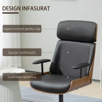 HOMCOM Scaun de birou din piele PU rotativ, simplu, modern, cu spatar inalt, scaun de computer, scaun de birou pivotant pentru casa si birou, negru(m-4)