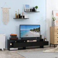 HOMCOM Mobile Porta TV Moderno con 2 Mensole in Legno, Vani Aperti e Armadietti, Nero(m-2)