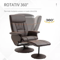 HOMCOM Scaun rabatabil si otoman cu baza infasurata, scaun pivotant din piele PU cu suport pentru picioare pentru sufragerie, dormitor si birou, maro(m-6)