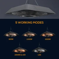 Outsunny Lampa pentru Incalzire in Aer Liber cu Lumina Putere 3 Niveluri Telecomanda(m-5)