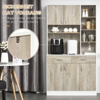 HOMCOM Küchenschrank Hochschrank mit 4 verstellbaren Einlegeböden offene Fächer Mikrowellenregal mit unterem 2 Schubladen Kommode Spanplatte Metall Naturholz+Weiß 100 x 39 x 180 cm(m-7)