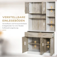 HOMCOM Küchenschrank Hochschrank mit 4 verstellbaren Einlegeböden offene Fächer Mikrowellenregal mit unterem 2 Schubladen Kommode Spanplatte Metall Naturholz+Weiß 100 x 39 x 180 cm(m-6)