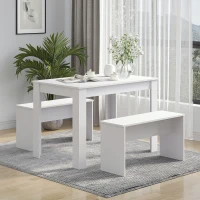 HOMCOM Particle Board 3-Piece Dining Table & Bench Set White(m-2)