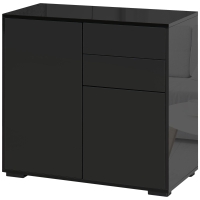 HOMCOM High Gloss Frame Sideboard, Side Cabinet, Push-Open Design with 2 Drawer for Living Room, Bedroom, Black