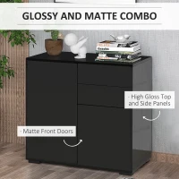HOMCOM High Gloss Frame Sideboard, Side Cabinet, Push-Open Design with 2 Drawer for Living Room, Bedroom, Black(m-8)