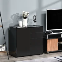 HOMCOM High Gloss Frame Sideboard, Side Cabinet, Push-Open Design with 2 Drawer for Living Room, Bedroom, Black(m-14)