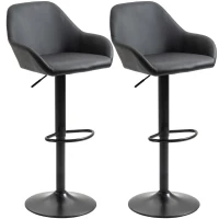HOMCOM Adjustable Bar Stools Set of 2, Swivel Barstools with Footrest and Backrest, PU Leather and Steel Base, for Kitchen Counter and Dining Room, Black(m-1)