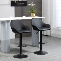 HOMCOM Adjustable Bar Stools Set of 2, Swivel Barstools with Footrest and Backrest, PU Leather and Steel Base, for Kitchen Counter and Dining Room, Black(m-2)