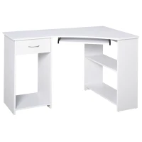 HOMCOM L-Shaped Corner Computer Desk w/ 2 Shelves Wide Worktop Keyboard Tray Drawer & CPU Stand Home Office Study Bedroom Furniture White(m-1)