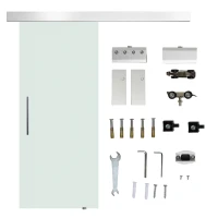 HOMCOM 77.5cm Modern Sliding Door Set Kit w/ Frosted Glass Door Aluminium Rail Opaque Home Decoration DIY Office Style(m-1)