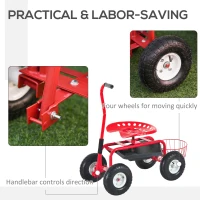 Outsunny Gardening Planting Rolling Cart W/Tool Tray-Red(m-6)