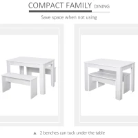 HOMCOM Particle Board 3-Piece Dining Table & Bench Set White(m-4)