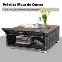 Outsunny Conjunto de sofá de vime de 3 peças com chaise longue e mesa de centro Encosto ajustável em altura amplo espaço de armazenamento cinza(m-6)