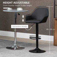 HOMCOM Adjustable Bar Stools Set of 2, Swivel Barstools with Footrest and Backrest, PU Leather and Steel Base, for Kitchen Counter and Dining Room, Black(m-5)