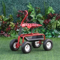 Outsunny Gardening Planting Rolling Cart W/Tool Tray-Red(m-2)