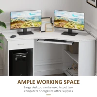 HOMCOM L-Shaped Corner Computer Desk w/ 2 Shelves Wide Worktop Keyboard Tray Drawer & CPU Stand Home Office Study Bedroom Furniture White(m-6)