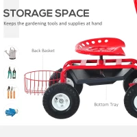 Outsunny Gardening Planting Rolling Cart W/Tool Tray-Red(m-5)