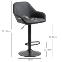 HOMCOM Adjustable Bar Stools Set of 2, Swivel Barstools with Footrest and Backrest, PU Leather and Steel Base, for Kitchen Counter and Dining Room, Black(m-3)