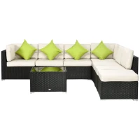 Outsunny 8 Pieces PE Rattan Corner Sofa Set, Outdoor Garden Furniture Set, Patio Wicker Sofa Seater w/ Cushion, Washable Cushion Cover & Tempered Glass Table, Black(m-11)