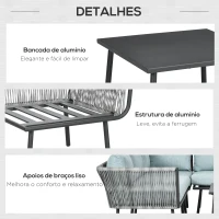 Outsunny Conjunto de Móveis de Vime 4 Peças com 2 Sofás de 2 Lugares Sofá de Canto Mesa de Centro com 6 Almofadas Cinza(m-6)