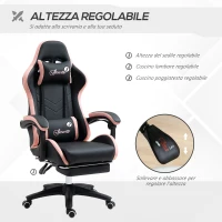 Vinsetto Sedia da Gaming ad Altezza Regolabile con Poggiatesta, 65x65x121-129 cm, Rosa e Nero(m-4)