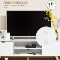 HOMCOM Mobile TV max 65" in Truciolato e MDF Bianco con 2 Credenze Laterali 2 Ripiani Centrali, 150x39x50 cm(m-6)