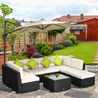 Outsunny 8 Pieces PE Rattan Corner Sofa Set, Outdoor Garden Furniture Set, Patio Wicker Sofa Seater w/ Cushion, Washable Cushion Cover & Tempered Glass Table, Black(m-10)