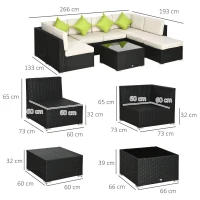Outsunny 8 Pieces PE Rattan Corner Sofa Set, Outdoor Garden Furniture Set, Patio Wicker Sofa Seater w/ Cushion, Washable Cushion Cover & Tempered Glass Table, Black(m-3)