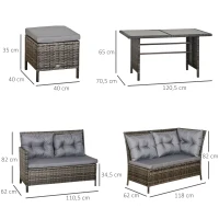 Outsunny 8 Seater Patio wicker Sofa Set ,Outdoor Couch with Table & Cushions, Grey(m-3)