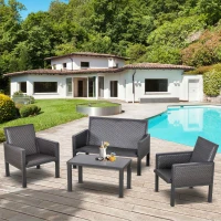 Outsunny 4 PCs Aluminum PE Rattan Wicker Sofa Set Outdoor Conservatory Furniture Lawn Patio Coffee Table, Deep Grey(m-15)