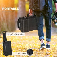 Valise antichoc - mallette d'extérieur appareil photo - mousse prédécoupée - étui rigide étanche appareil photo - poignée telescopique 2 roulettes - PP noir(m-6)