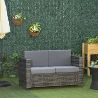 Outsunny Two-Seater Rattan Sofa - Mixed Grey(m-10)