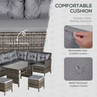 Outsunny 8 Seater Patio wicker Sofa Set ,Outdoor Couch with Table & Cushions, Grey(m-5)