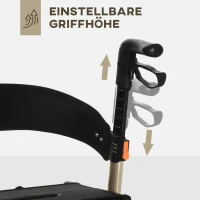 HOMCOM Rollator mit Stuhl Faltbarer Gehwagen Gehhilfe für Senioren mit 4 Rädern Stauraum Bremse höhenverstellbar Leichtgewicht Aluminium Gold+Grau 67 x 64 x 80-92 cm(m-8)