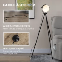 HOMCOM Lampadaire trépied lampadaire sur pied avec abat-jour style industriel en métal E27 40W max. 60 x 54 x 135 cm noir(m-5)