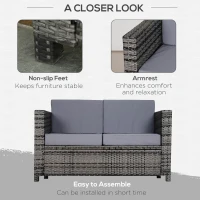 Outsunny Two-Seater Rattan Sofa - Mixed Grey(m-6)