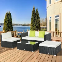 Outsunny White Rattan Garden Furniture 4-Seater Outdoor Sofa Set with Coffee Table - White(m-15)