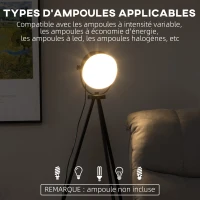 HOMCOM Lampadaire trépied lampadaire sur pied avec abat-jour style industriel en métal E27 40W max. 60 x 54 x 135 cm noir(m-6)