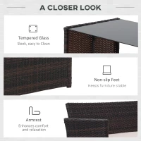 Outsunny 4 Pieces PE Rattan Garden Sofa Set with Cushions, Outdoor Patio Wicker Weave Conservatory Furniture Set with a Loveseat, 2 Armchairs and a Glass Top Coffee Table, Mixed Brown(m-6)