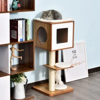 PawHut Ansamblu pentru Pisici cu 2 Stalpi din Lemn si Sisal si Perne pe 3 Nieluri 50 x 40 x91cm(m-2)