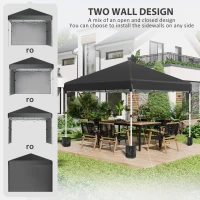 Outsunny Foisor Pop Up 3 x 3 (M) cu 2 pereti laterali, Saci de greutati pentru picioare si geanta de transport, Cort de petreci pentru evenimente in gradina, curte cu inaltime ajustabila, Negru(m-4)