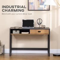 HOMCOM Birou Calculator – Nuc & Negru cu Sertar si Raft, Non-structură metalică, MDF, Picioare negre, Față sertar din lemn(m-4)