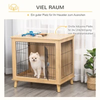 PawHut Transportbox aus Holz, Hundebox 81 cm x 58,5 cm x 76 cm Eiche Stahl Braun + Schwarz(m-5)