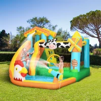 Outsunny Castel Gonflabil 5‑in‑1 Copii – Ferma cu Tobogan & Piscina(m-2)