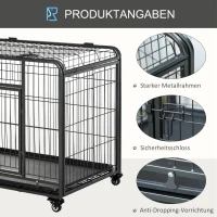 PawHut Transportbox auf 4 Rollen 94 cm x 58 cm x 69,5 cm Metall, PP, Schwarz(m-5)