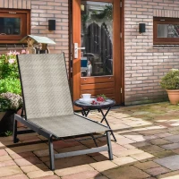 Outsunny Outdoor PE Rattan Sun Loungers, Patio Wicker Chaise Lounge Chair with 5-Position Backrest, Wheels for Sun Room, Garden, Poolside, Grey(m-10)