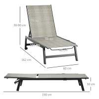 Outsunny Outdoor PE Rattan Sun Loungers, Patio Wicker Chaise Lounge Chair with 5-Position Backrest, Wheels for Sun Room, Garden, Poolside, Grey(m-3)