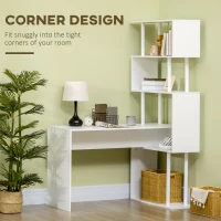 HOMCOM Birou Modern pentru Calculator in forma de L, Masa de scris, Birou de colt cu rafturi pe 4 nivele pentru biroul de acasa, alb(m-4)