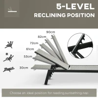 Outsunny Outdoor PE Rattan Sun Loungers, Patio Wicker Chaise Lounge Chair with 5-Position Backrest, Wheels for Sun Room, Garden, Poolside, Grey(m-5)